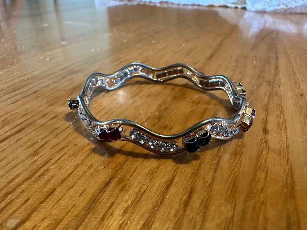 Wavy Rhinestone Bangle Silver Tone Jewel Color Crystal Wave Bracelet